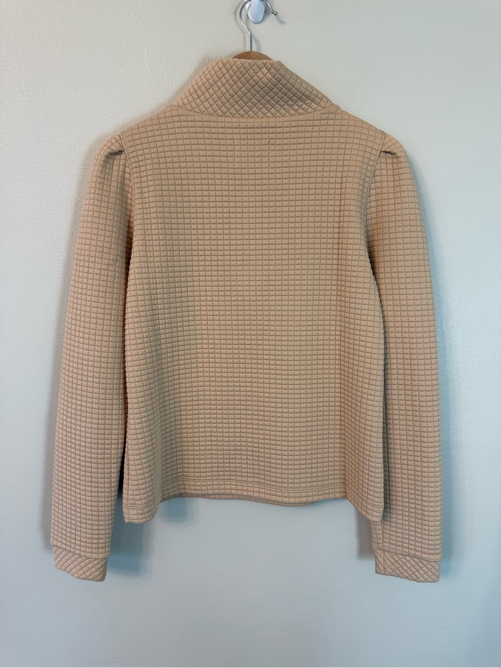 Dudley Stephens Sabrina Puff Sleeve Waffle Half Zip Pullover Hazelnut S - Picture 7 of 11